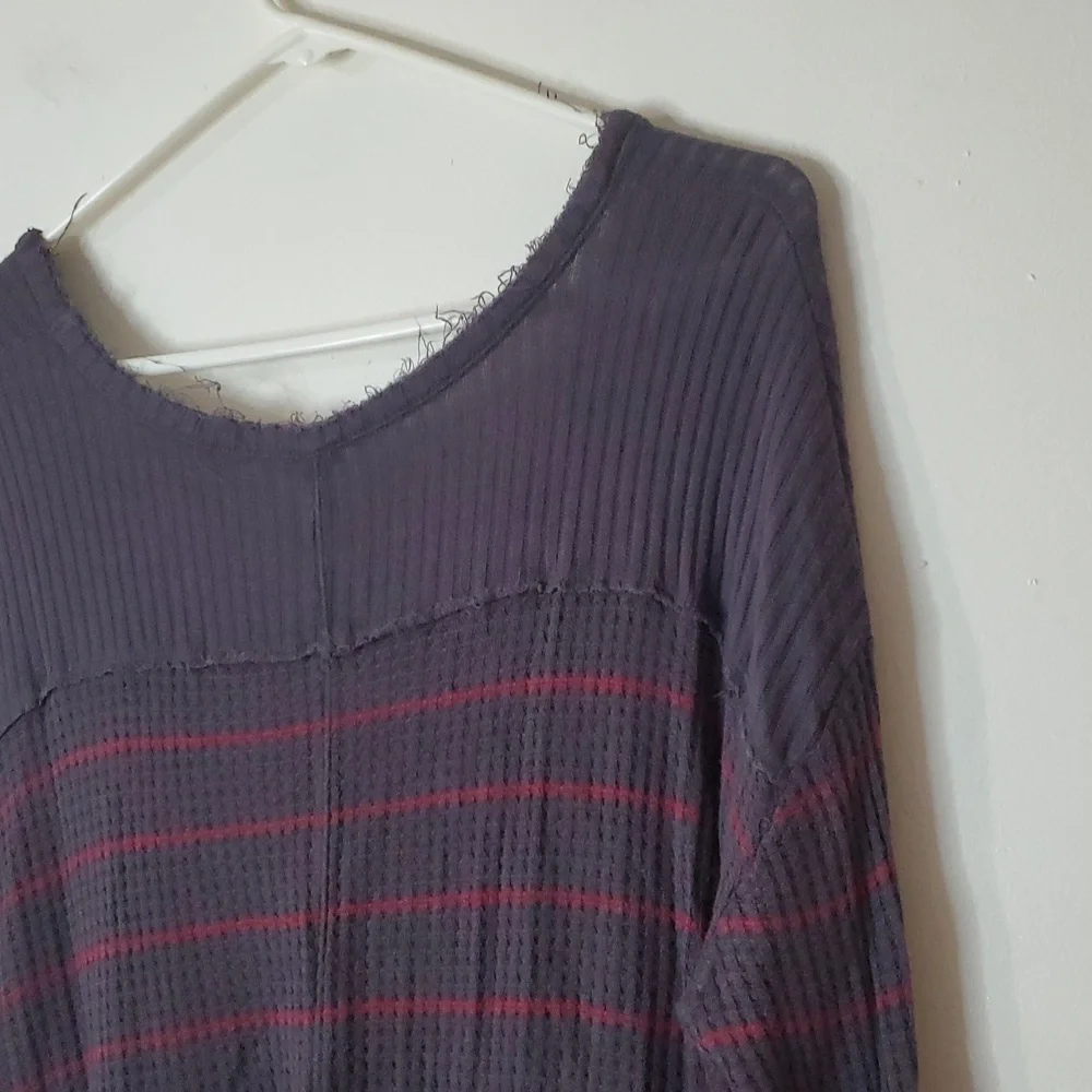 Free People Sunset Park Drippy Waffleknit Flowy Thermal Size Large Grey Red
